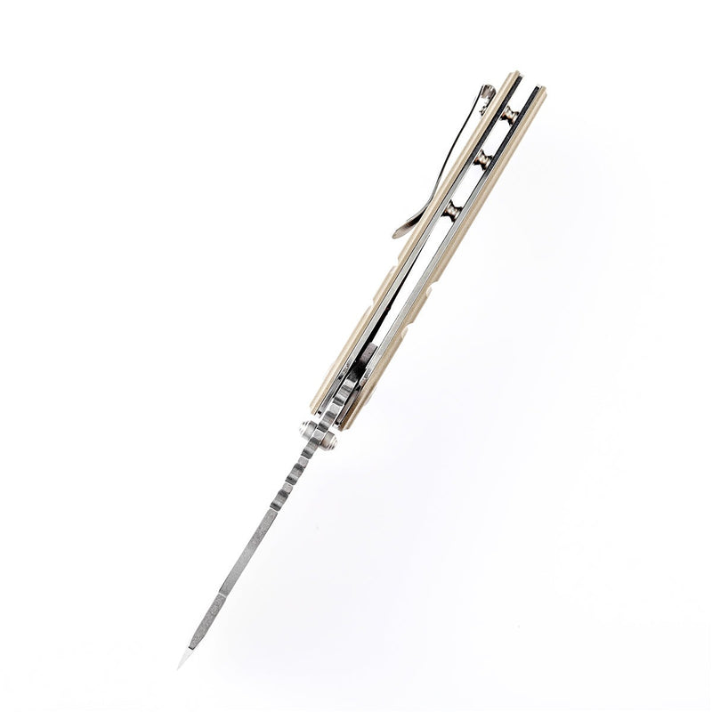 KANSEPT XL Korvid Thumb Studs/ Flipper Light Sand G10 Handle(3.55'' 154CM Blade)Koch Tools Design-T1030A5
