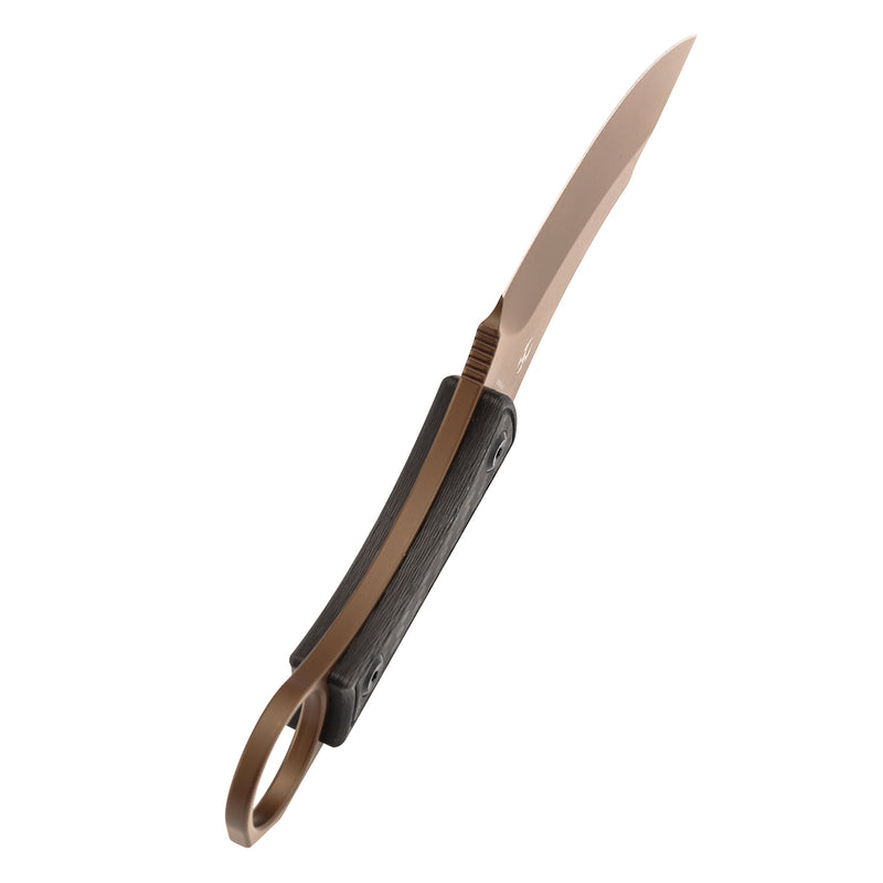 KANSEPT Niko Fixed Knife Twill Carbon Fiber Handle (3.54''Rose Gold Coated D2 Blade ) with Sheath Marco Knives Design -G004A9