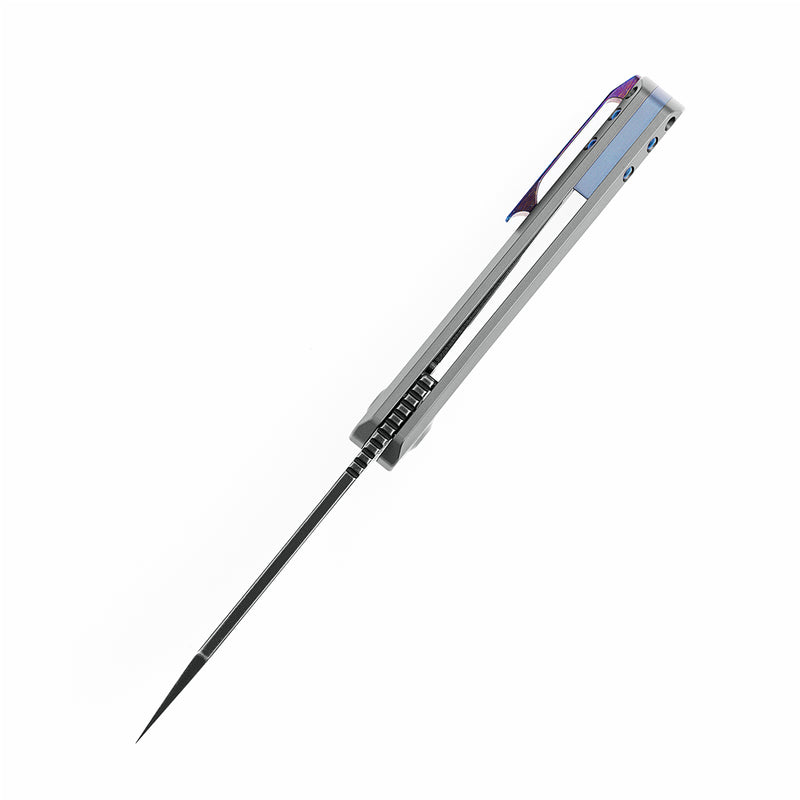 KANSEPT Bulldozer Front Flipper Gray Anodized Titanium Handle with Timascus Clip (3.56" CPM-20CV Blade)Kim Ning Design-K1028A2