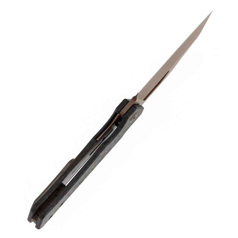 KANSEPT Egress Front Flipper Shred Carbon Fiber Handle (3.47" Rose Gold Coated CPM S35VN Blade) Nitch Designs-K1033A3