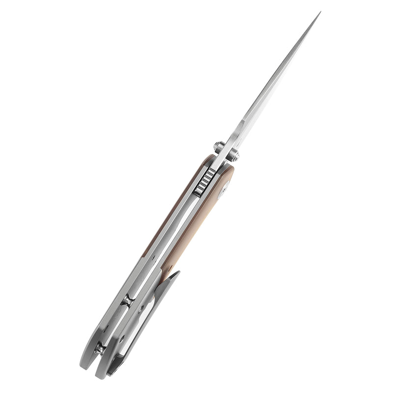 KANSEPT Fenrir Front Flipper/Thumb Stud Knife Plain Titanium + Amber PEI/Ultem Handle (3.48''CPM S35VN Blade) Greg Schob Design -K1034P1