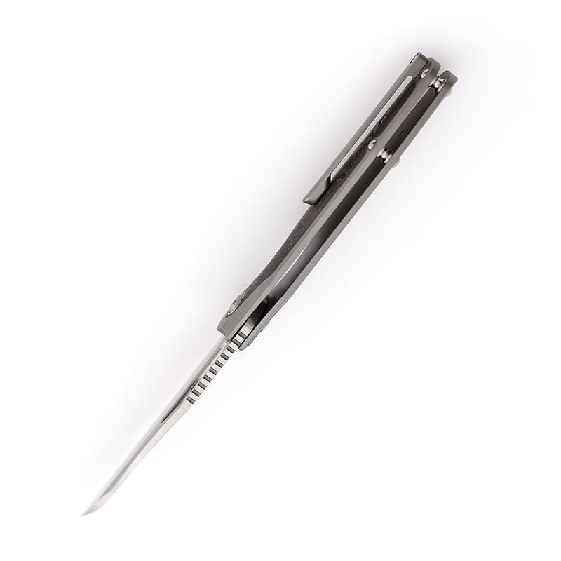 KANSEPT Tuckamore Thumb Hole Knife Titanium +Copper  Carbon Fiber Handle (3.54" CPM 20CV Blade) -K1052A2