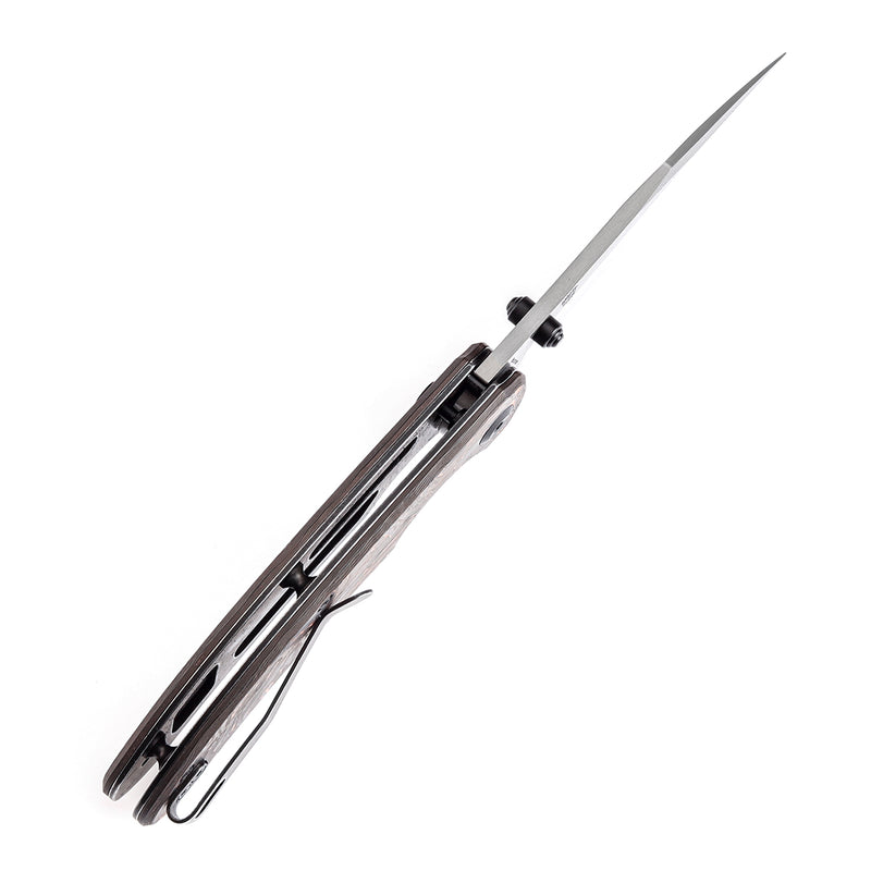 KANSEPT Nesstreet Button Lock Copper Carbon Fiber Handle(3.58" Damascus Blade) with Karambit Maker design-K1039F7