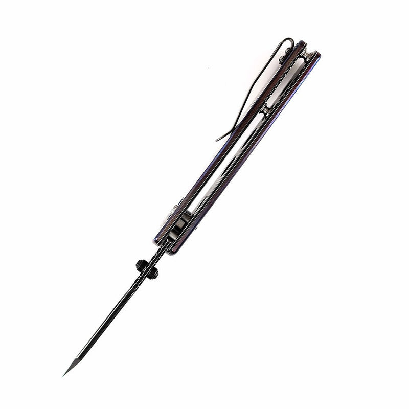 KANSEPT Main Street Thumb Studs/Crossbar Lock Knife  Timascus Handle (3.36''CPM 20CV Blade) Dirk Pinkerton Design-K1015M1