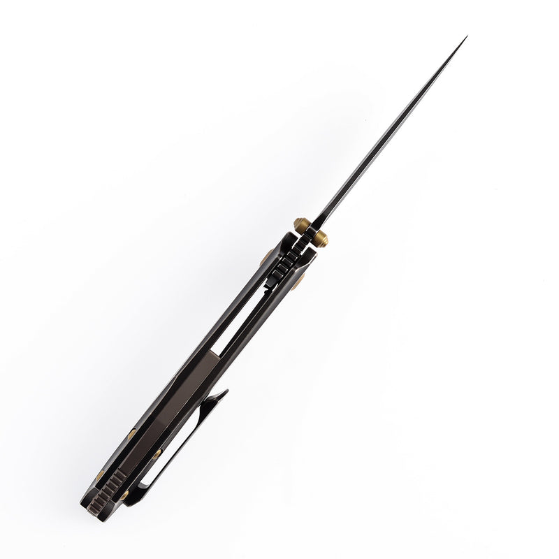 KANSEPT Baku Flipper/Thumb Hole Knife Titanium + Copper Carbon Fiber Inlay Handle (3.2'' CPM-S35VN Blade) Sparrow Knife Co Design -K1056A1