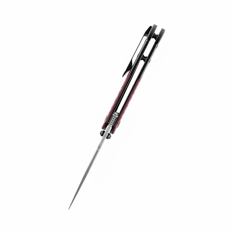 KANSEPT Fenrir Front Flipper/Thumb Stud Knife Black and Red G10  +Titanium Handle (3.48'' Dmascus Blade) Greg Schob Design-K1034A2