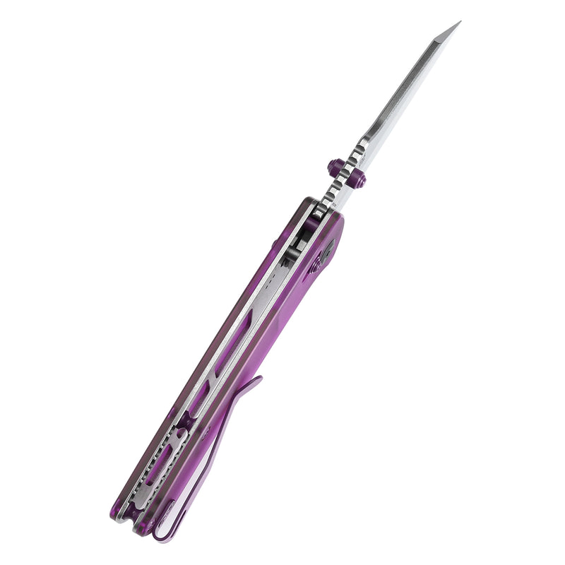 KANSEPT Main Street Thumb Studs/Crossbar Lock Knife Purple Acrylic Handle(3.36''154CM Blade) Dirk Pinkerton Design-T1015V10