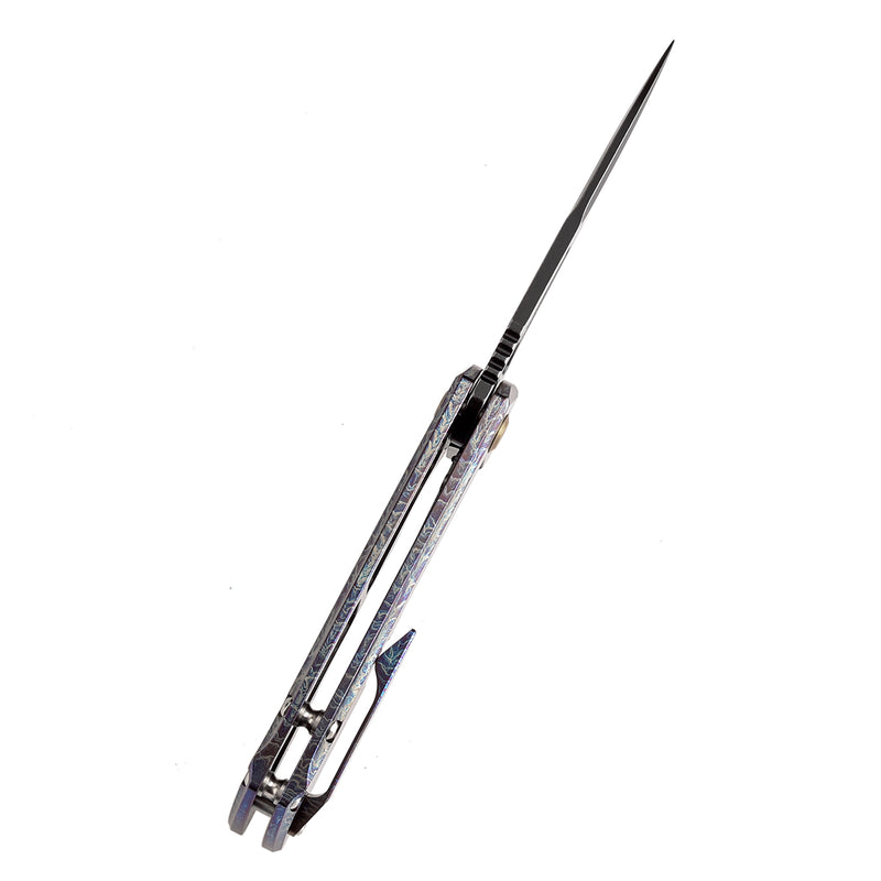 KANSEPT Mini Kryo Thumb Hole Titanium with Lightning Strike Finish Handle (2.9" CPM S35VN Blade) Kim Ning Design-K2001A6