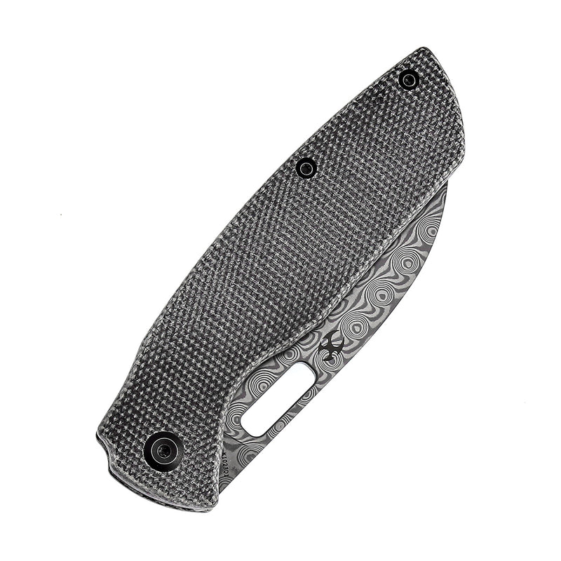 KANSEPT Convict Thumb Hole Knife Black Micarta  Handle (3.3''Dmascus Blade) Sheepdog Knives-K1023D1