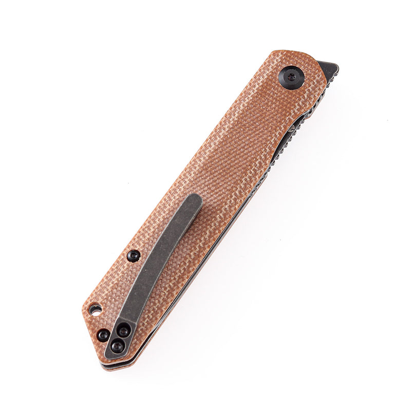KANSEPT Prickle Flipper Knife Brown Micarta Handle (3.53''154CM Blade) Max Tkachuk Design-T1012A5