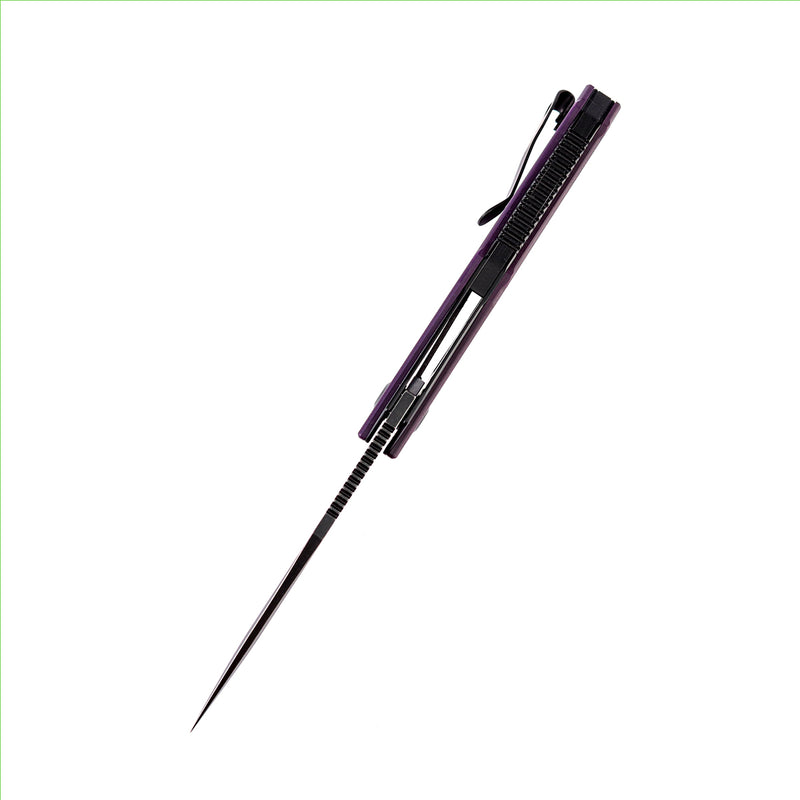 Hellx T1008A6 Black TiCn Coated and Stonewashed  D2 Blade Purple G10+ Black Anodized Stainless Steel Handle with  Mikkel Willumsen Design