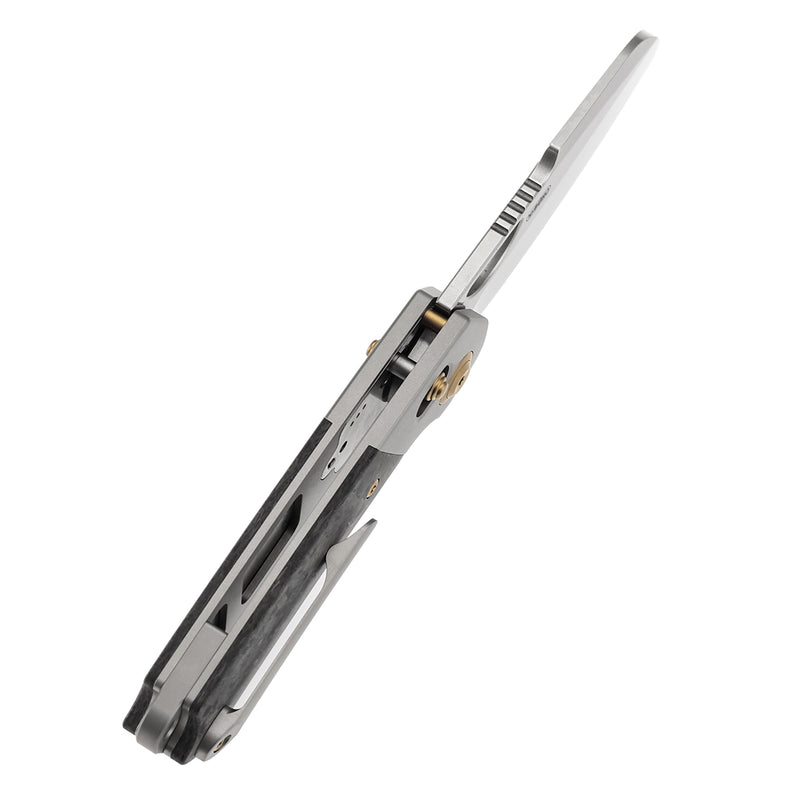 KANSEPT Nahual Crossbar Lock Knife Beadblasted Titanium with Shred Carbon Fiber Handle(2.95" Magnacut Blade)Javier Garcia Design-K2125V2