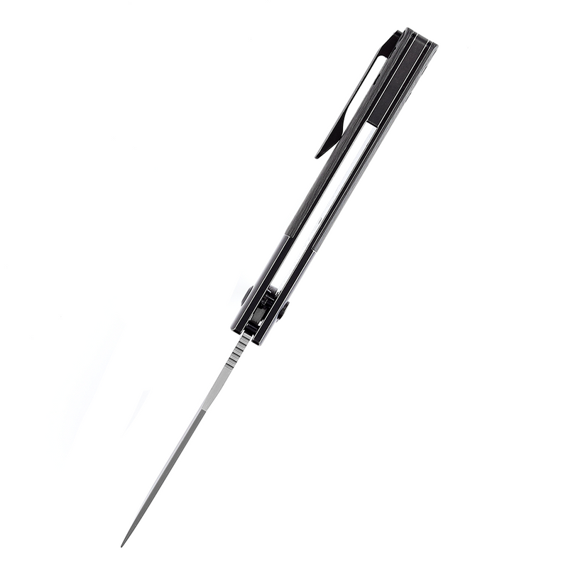 Shikari SBL  Button Lock K2027D1 Damascus Blade Black Stonewashed Titanium +Twill Carbon Fiber Handle with Morgan Koens Dessign