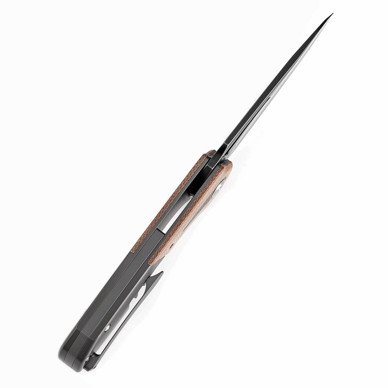 KANSEPT Thoth Thumb Hole Knife Gray Anodized Titanium and Brown Micarta Handle (3.43''CPM 20CV Blade ) Sparrow Knife Co Design -K1075T2