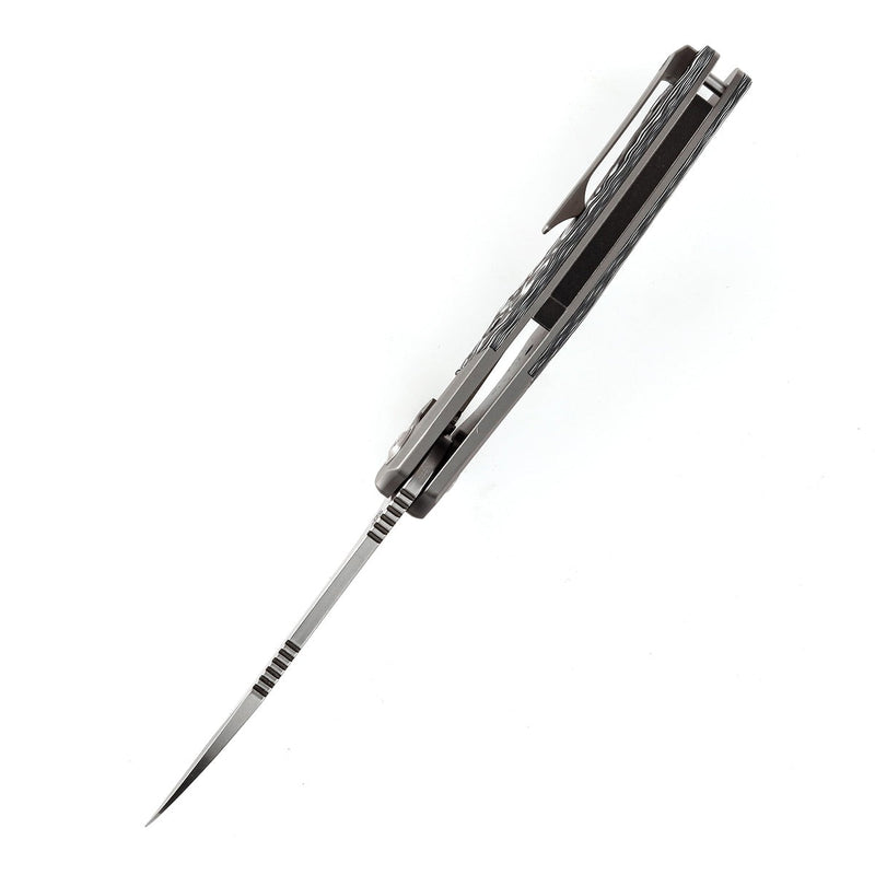 KANSEPT Cosmos Flipper Knives Titanium + White Black Nebula Carbon Fiber ( 3.58''CPM 20CV Blade)Munko Knives Design-K1059A2