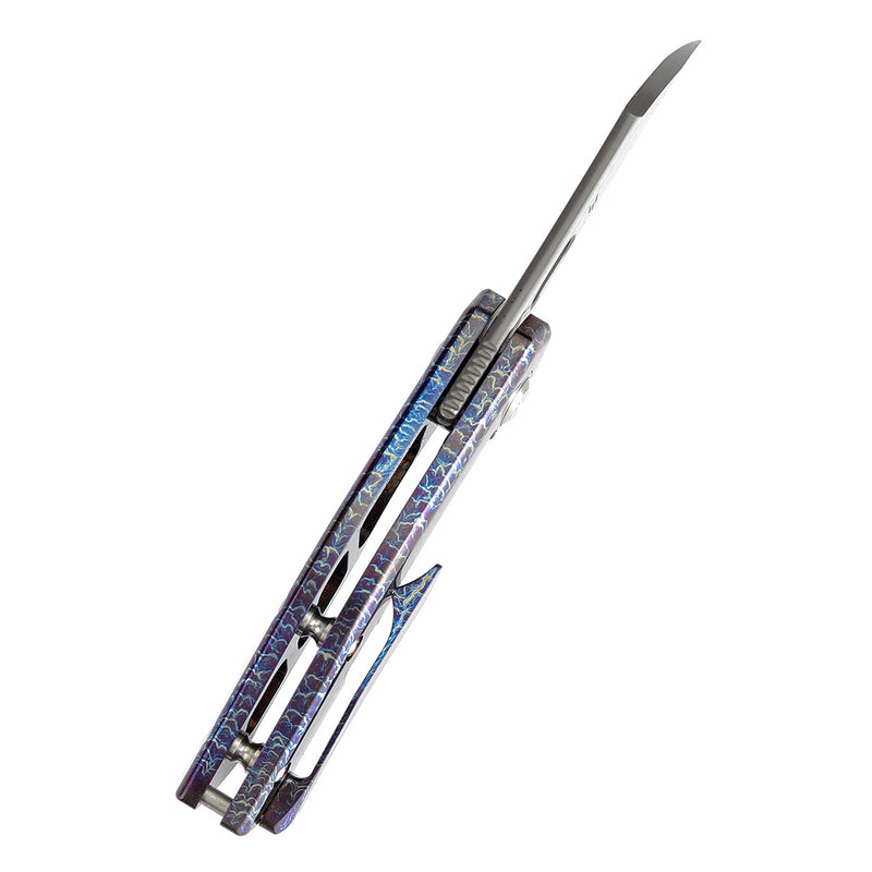 KANSEPT Osprey Thumb Hole Knife Lightning Strike Anodized Titanium Handle (2.23'' Damascus Blade) Johnathan Shaw Design - K2087A2