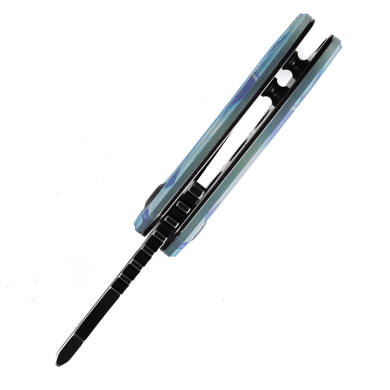 KANSEPT Mini Korvid  Flipper Knife Jade G10 with Icicle Camo Handle (1.45'' 154CM Blade) Koch Tools Design-T3030C2