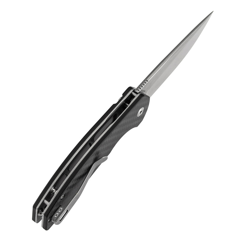 Kansept Accipiter | Button Lock | Twill Carbon FIber & G10 | 3.53" 14C28N Blade | T1007F2