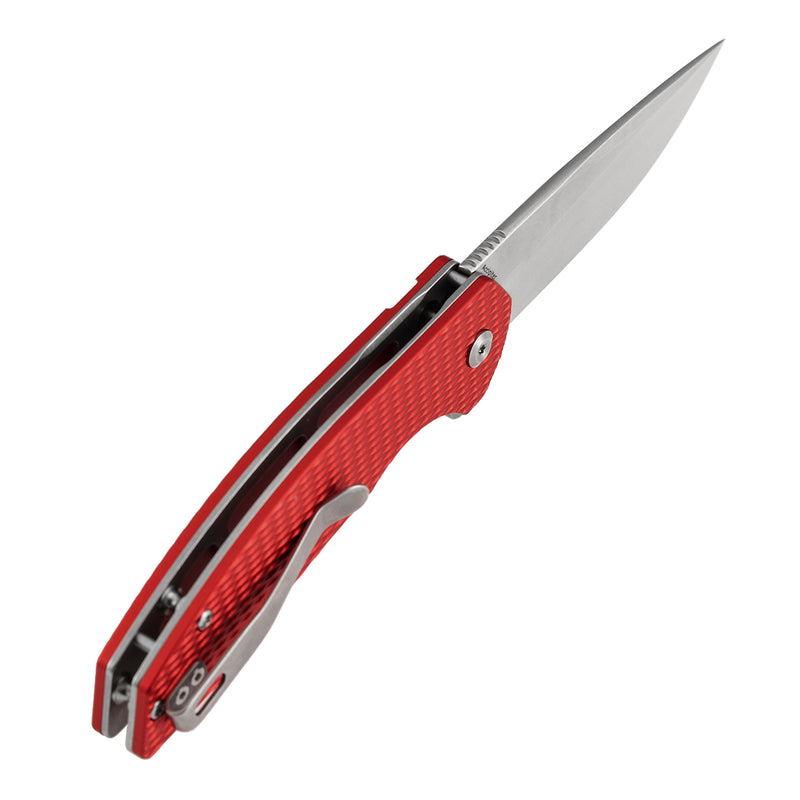 Kansept Accipiter | Button Lock | Red Anodized Aluminum with Diamond Texture | 3.53" 14C28N Blade | T1007F3