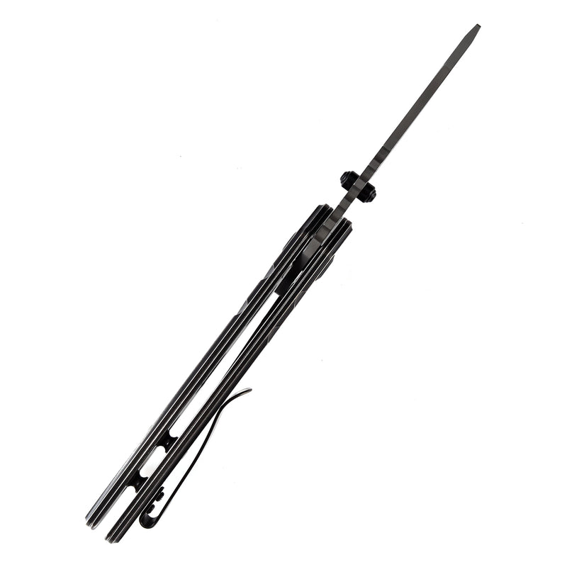 KANSEPT M+ Korvid Thumb Studs/Flipper Knife Stonewashed Titanium Handle (3.07'‘ Damascus Blade ) Koch Tools Design-K2030C2U