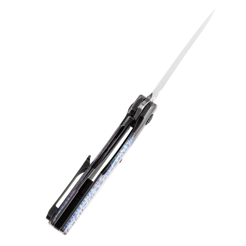 KANSEPT Cassowary Flipper Black Stonewashed Titanium and Lightning Strike Finish Titanium Handle (2.9''Damascus Blade ) Koch Tools Design -K2065B4