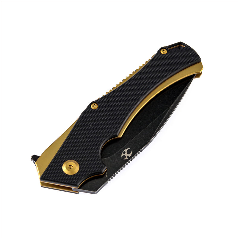 Hellx T1008A7 Black TiCn Coated and Stonewashed  D2 Blade Black G10+ Bronzed Anodized Stainless Steel Handle with  Mikkel Willumsen Design