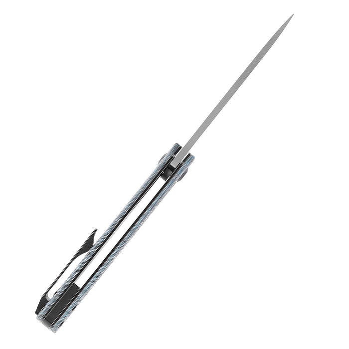 KANSEPT Foosa Slip Joint/Flipper Knife Blue White Carbon Fiber Handle (3.06"Damascus Blade) Rolf Helbig Design-K2020T2