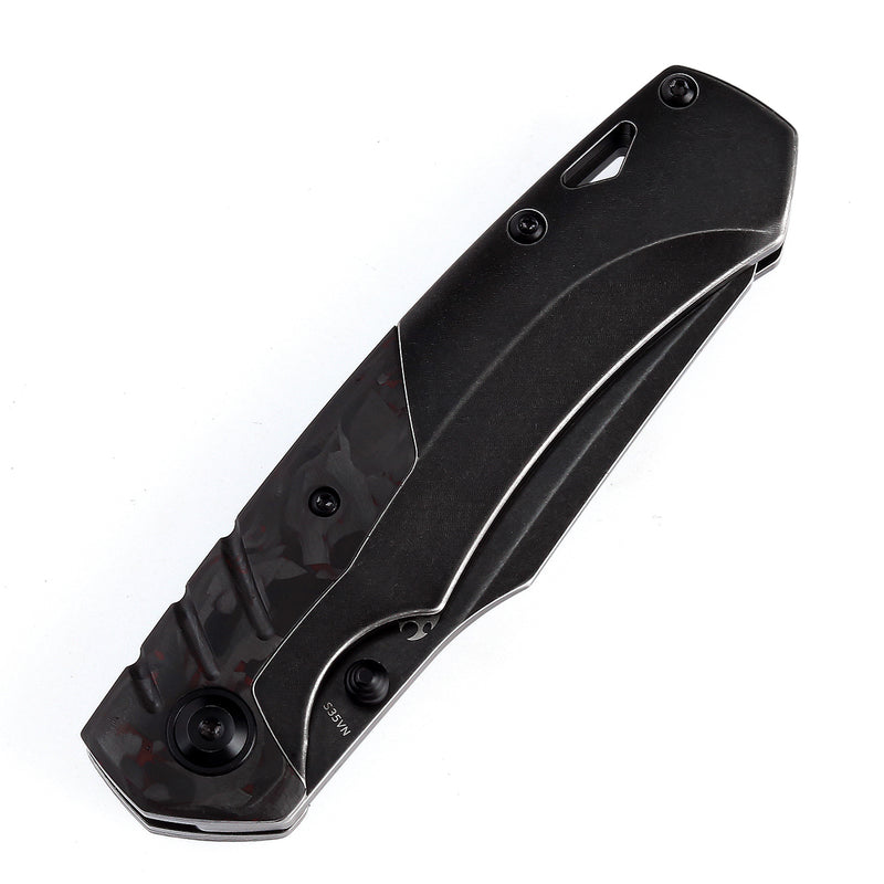 KANSEPT Weim Thumb Studs Knife Red Carbon Fiber+Black Titanium Handle (3.28''CPM S35VN Blade)Jonathan Styles Design-K1051A5