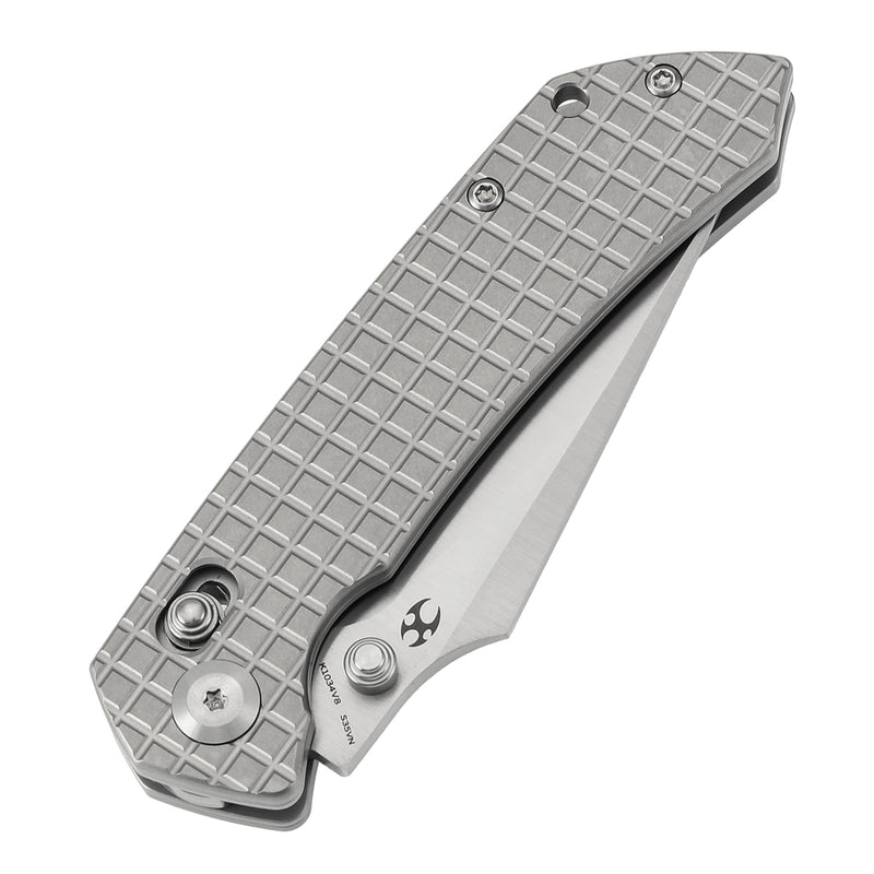 KANSEPT Fenrir Crossbar Lock Knife Bead Blasted Titanium with Frag Pattern Handle (3.48'' CPM S35VN Blade) Greg Schob Design - K1034V8
