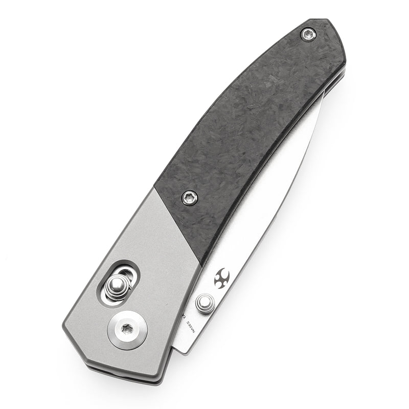 KANSEPT Dako Cross Bar Lock Stonewashed Titanium with Shred Carbon Fiber Handle (3.19" CPM S35VN Blade) with Eddy M Design-K1101V1