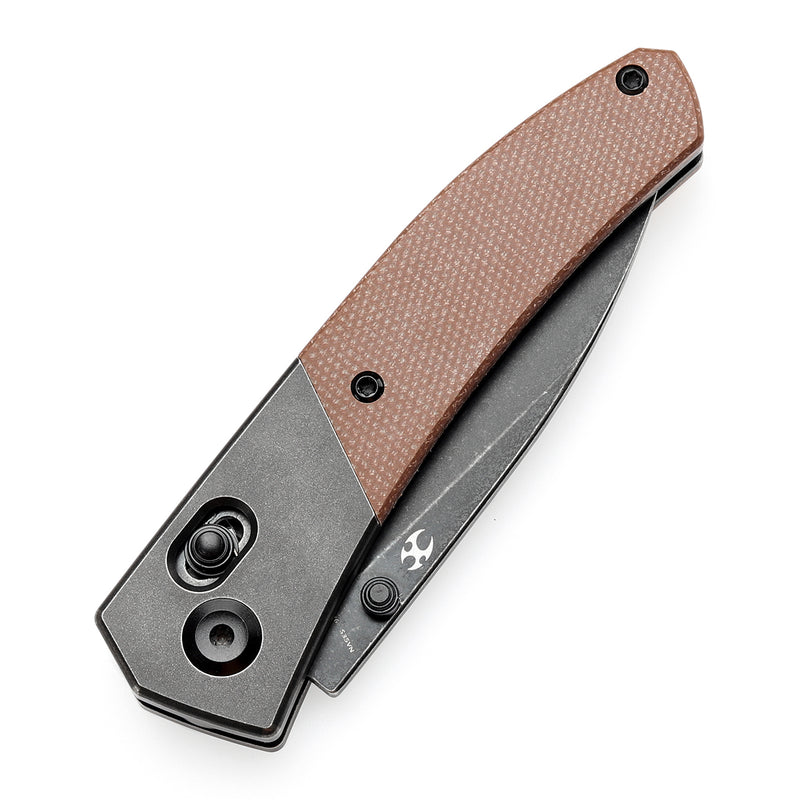 KANSEPT Dako Cross Bar Lock Titanium with Brown Micarta Handle (3.19“ CPM S35VN Blade) with Eddy M Design-K1101V6