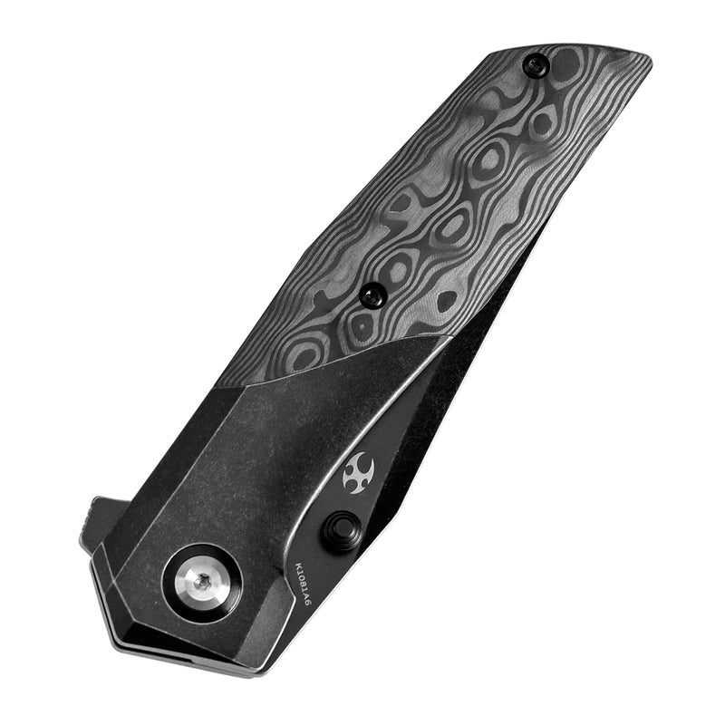 KANSEPT Deadite Thumb Stub Blackwash Titanium with Rose Pattern Carbon Fiber Handle (3.52''CPM S35VN Blade ) Tuffknives Designed - K1081A6