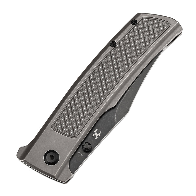 KANSEPT Bison Thumb Stub Grey Anodized and Stonewashed Titanium with Frag Pattern Handle 4.25" CPM S35VN Blade) with Ray Laconico Knives Design-K1108A3