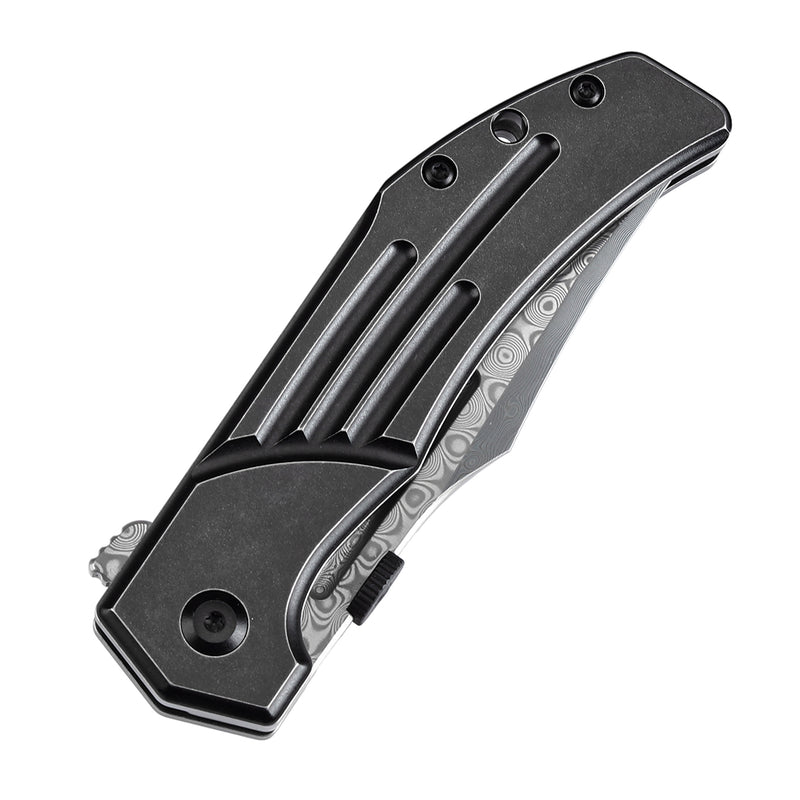 KANSEPT Orion Limited-version KANSEPT Orion Flipper Blackwash Titanium Handle (3.07''Damascus Blade) JB Stout Design -K1089A3