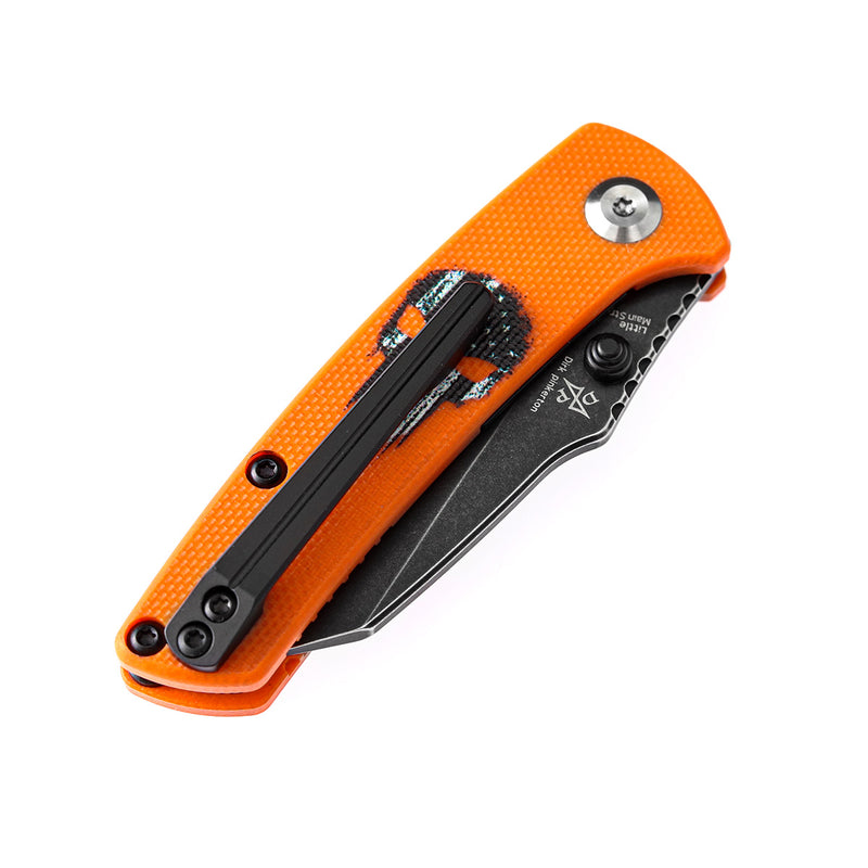KANSEPT Little Main Street Thumb Studs Knife Orange G10 with Skull Print Handle (2.26'' 154CM Blade) Dirk Pinkerton Design -T2015AW