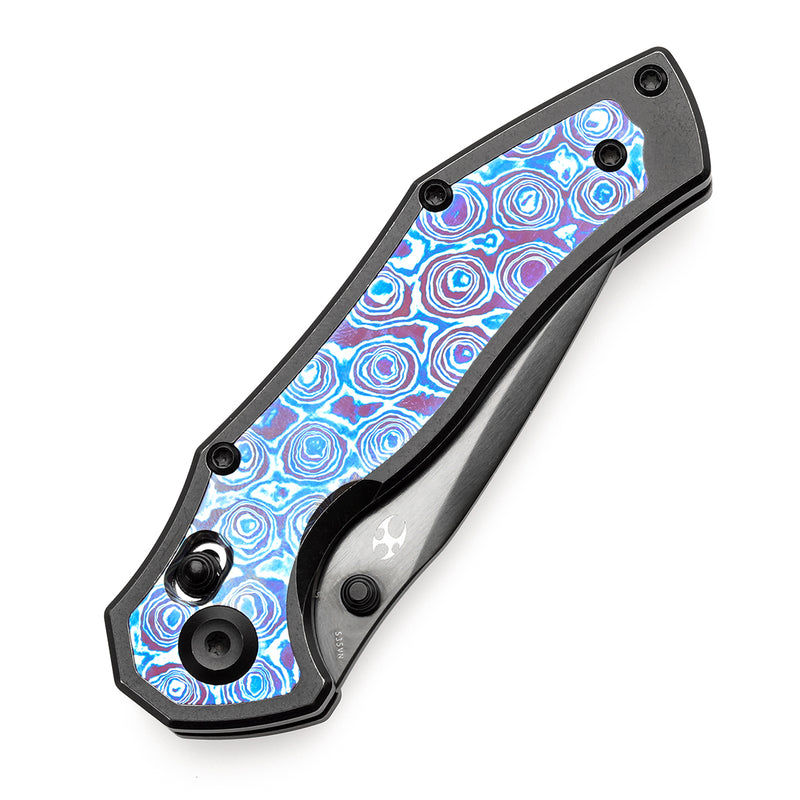KANSEPT Apollo Cross Bar Lock Blackwash Titanium with Timascus Handle (3.11“ CPM S35VN Blade) with War Blades Design-K2107V5
