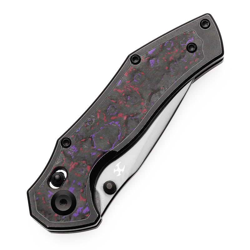 KANSEPT Apollo Cross Bar Lock Blackwash Titanium with Purple Haze Fatcarbon Handle (3.11“ Mirror DLC CPM S35VN Blade) with War Blades Design-K2107V4