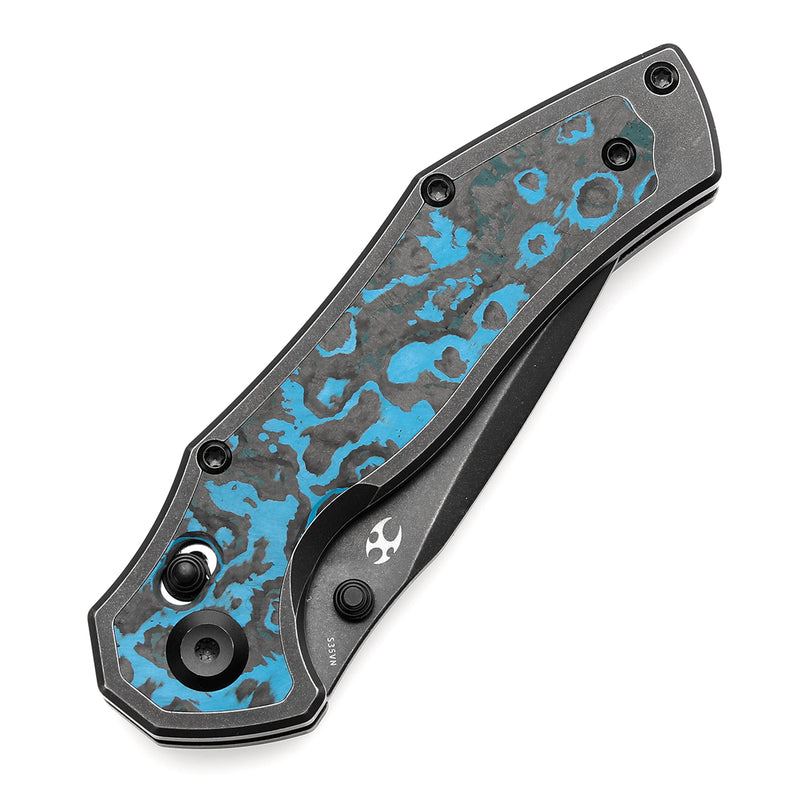 KANSEPT Apollo Cross Bar Lock Blackwash Titanium with Arctic Storm Fatcarbon Handle (3.11“ CPM S35VN Blade) with War Blades Design-K2107V2