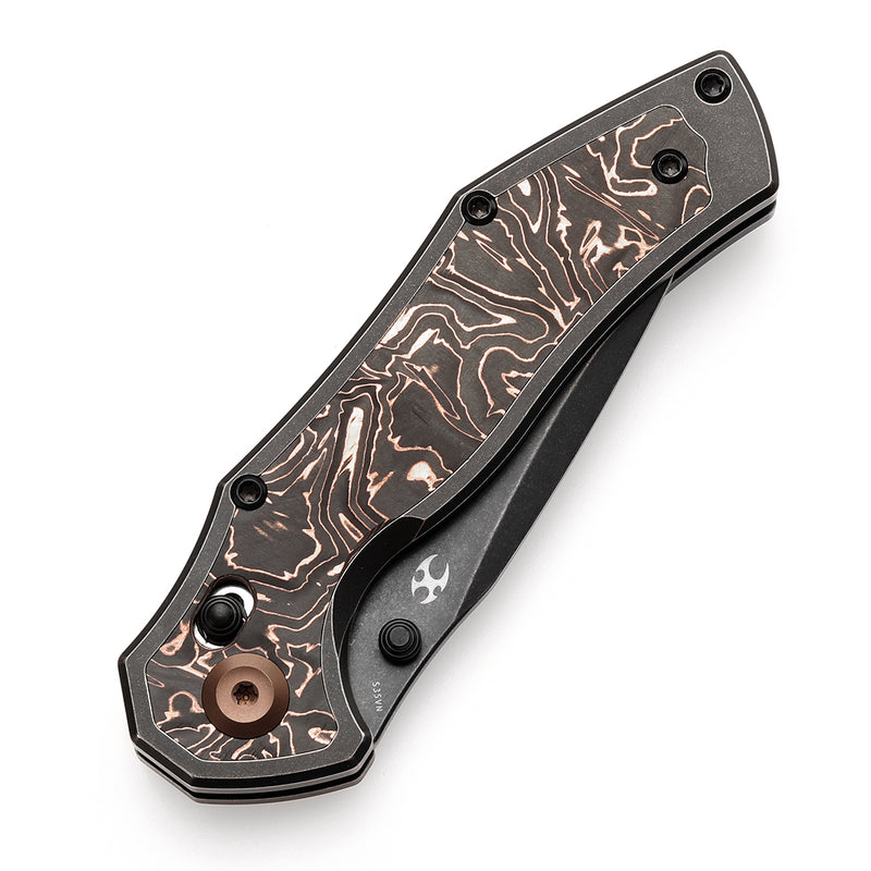 KANSEPT Apollo Cross Bar Lock Blackwash Titanium with Copper Carbon Fiber Handle (3.11“ CPM S35VN Blade) with War Blades Design-K2107V3