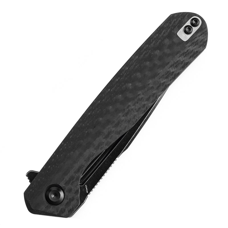 KANSEPT Qilin Flipper Black Carbon Fiber & G10 Handle (3.43''Blackwash 154CM Blade) Ostap Hel Design -T1047T1