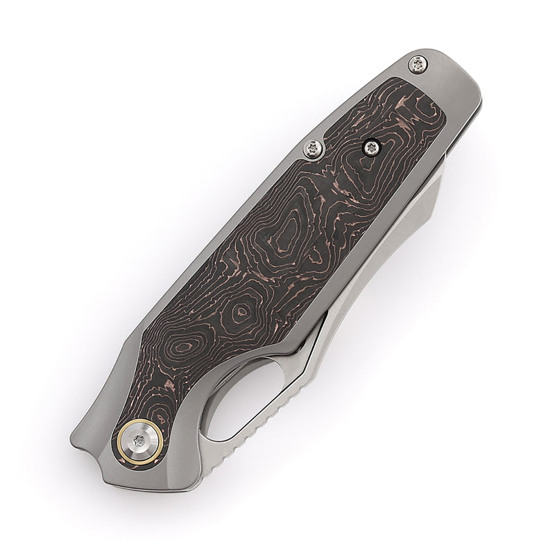 KANSEPT Tuckamore Thumb Hole Knife Titanium +Copper  Carbon Fiber Handle (3.54" CPM 20CV Blade) -K1052A2