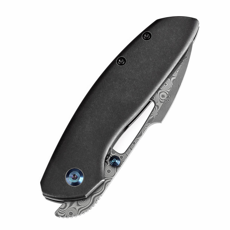 KANSEPT Link Thumb Studs Blackwash Titanium Handle with Timascus Clip (3.0''Damascus Blade )Johnathan Shaw Design-K1068A4