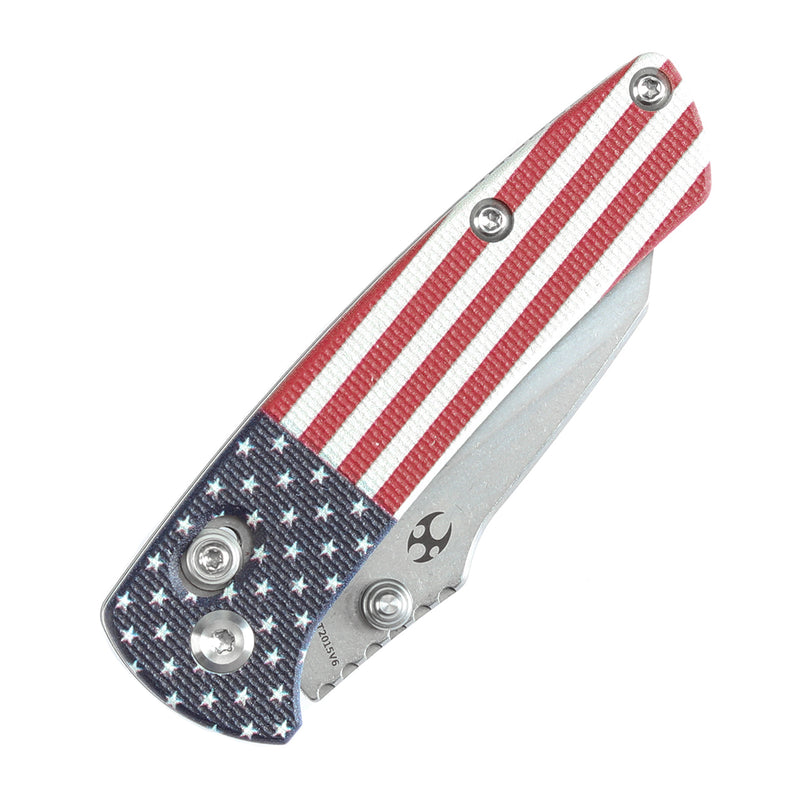 KANSEPT Little Main Street Cross Bar Lock Jade G10 with American Flag Handle (2.26'' Stonewashed 154CM Blade) Dirk Pinkerton Design T2015V6