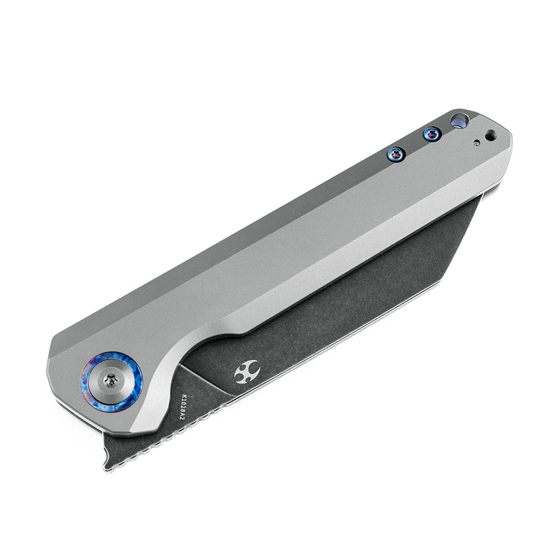 KANSEPT Bulldozer Front Flipper Gray Anodized Titanium Handle with Timascus Clip (3.56" CPM-20CV Blade)Kim Ning Design-K1028A2