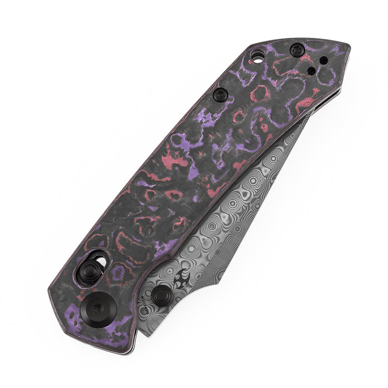 Kansept Fenrir | Crossbar Lock |  Purple Haze Fatcarbon | 3.48" Damascus Blade | Sparrow Knife Design | K1034V9