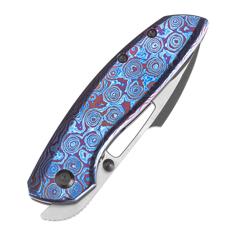 KANSEPT Link Thumb Studs Timascus and Blackwash Titanium Handle (3.0''CPM 20CV Blade )Johnathan Shaw Design-K1068A3