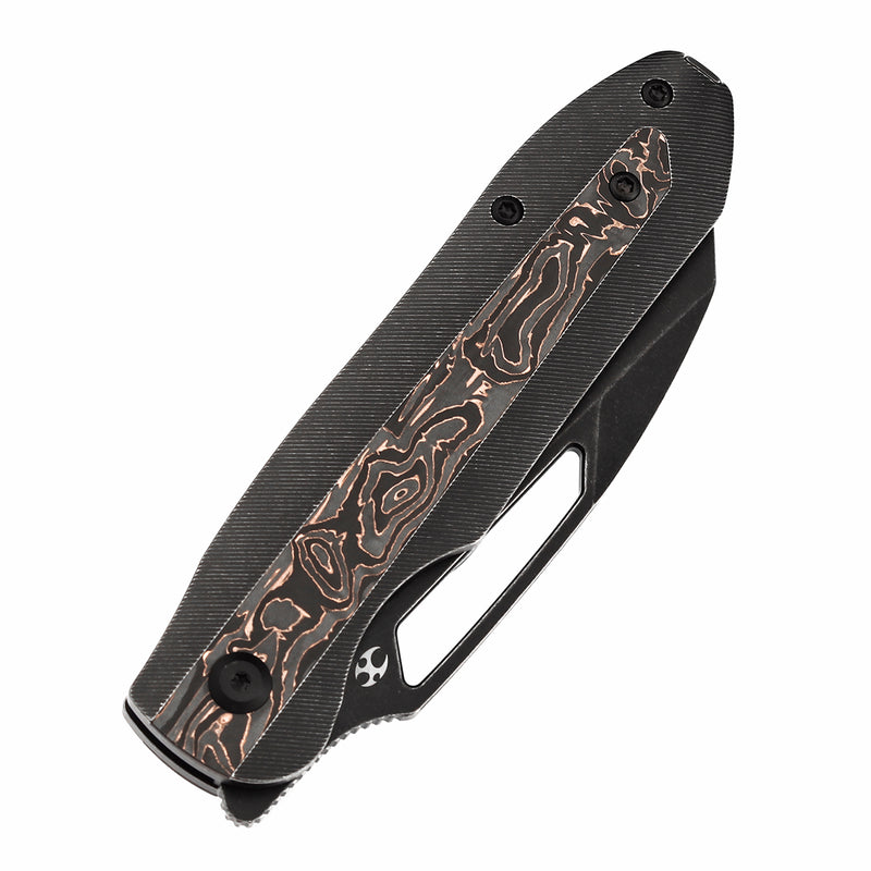 KANSEPT Thunderhead Thumb Hole Blackwash Titanium with Copper Carbon Fiber Inlay Handle (3.58" CPM S35VN Blade) with K.C. Spiron Design-K1106A1