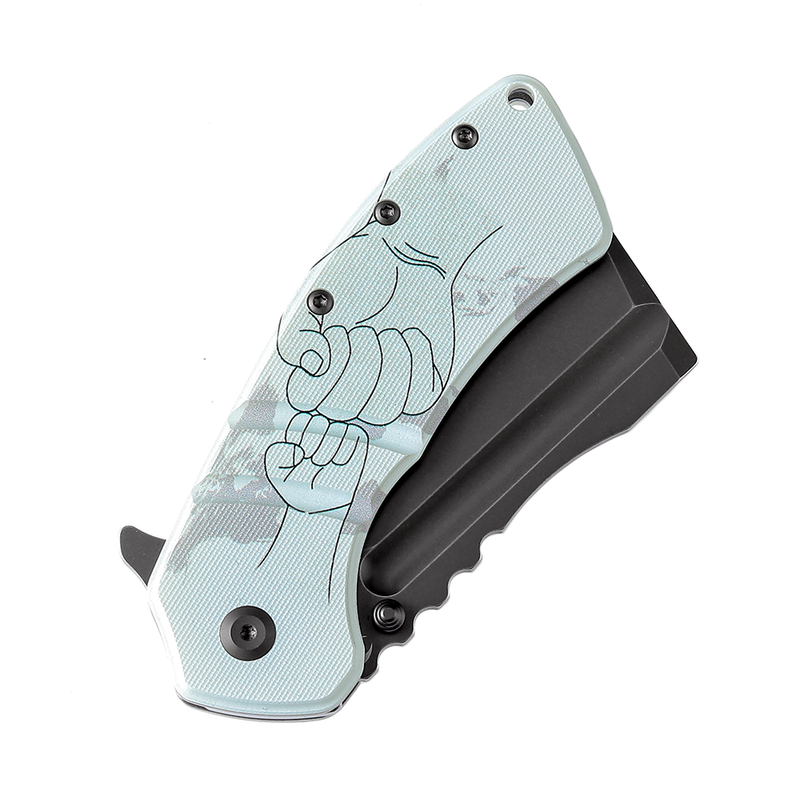 XL Korvid T1030B5 Stonewashed Anodized and 154CM Blade Jade G10 with Parent and Child Hands- Handle Designed by Koch Tools