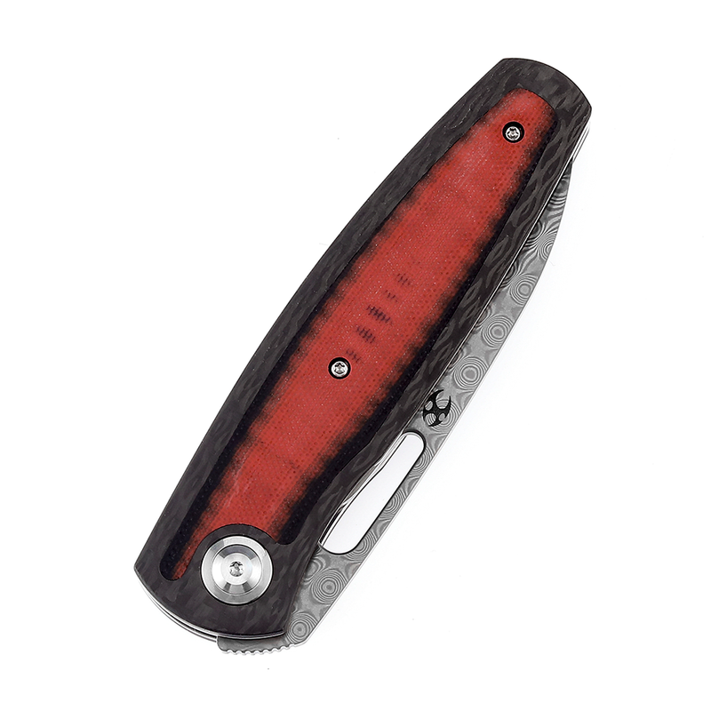 Mato K1050A5 Damascus Blade Blade Twill Carbon Fiber +Red Black  G10 Handle with Villella Knives Design