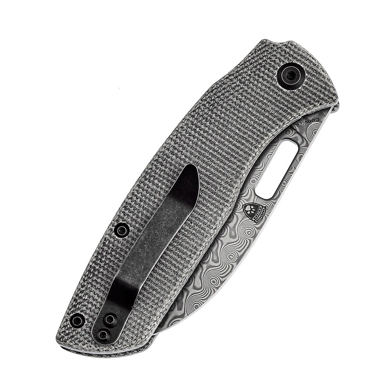 KANSEPT Convict Thumb Hole Knife Black Micarta  Handle (3.3''Dmascus Blade) Sheepdog Knives-K1023D1